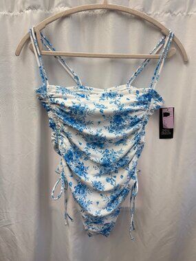 NWT Wild Fable Blue Floral One Piece Swimsuit M Extra High Leg